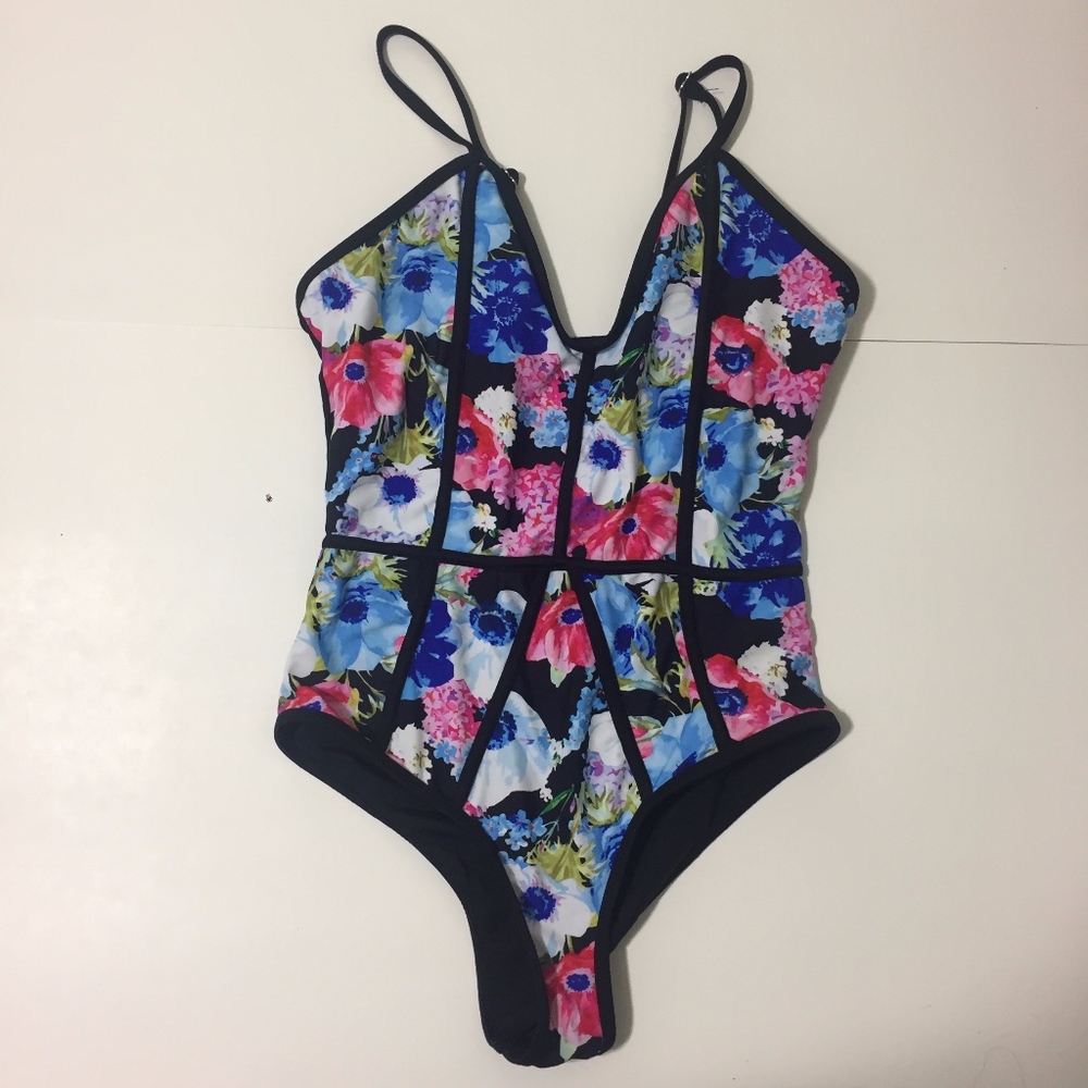 Flowery vale print one piece swim suit - Small
